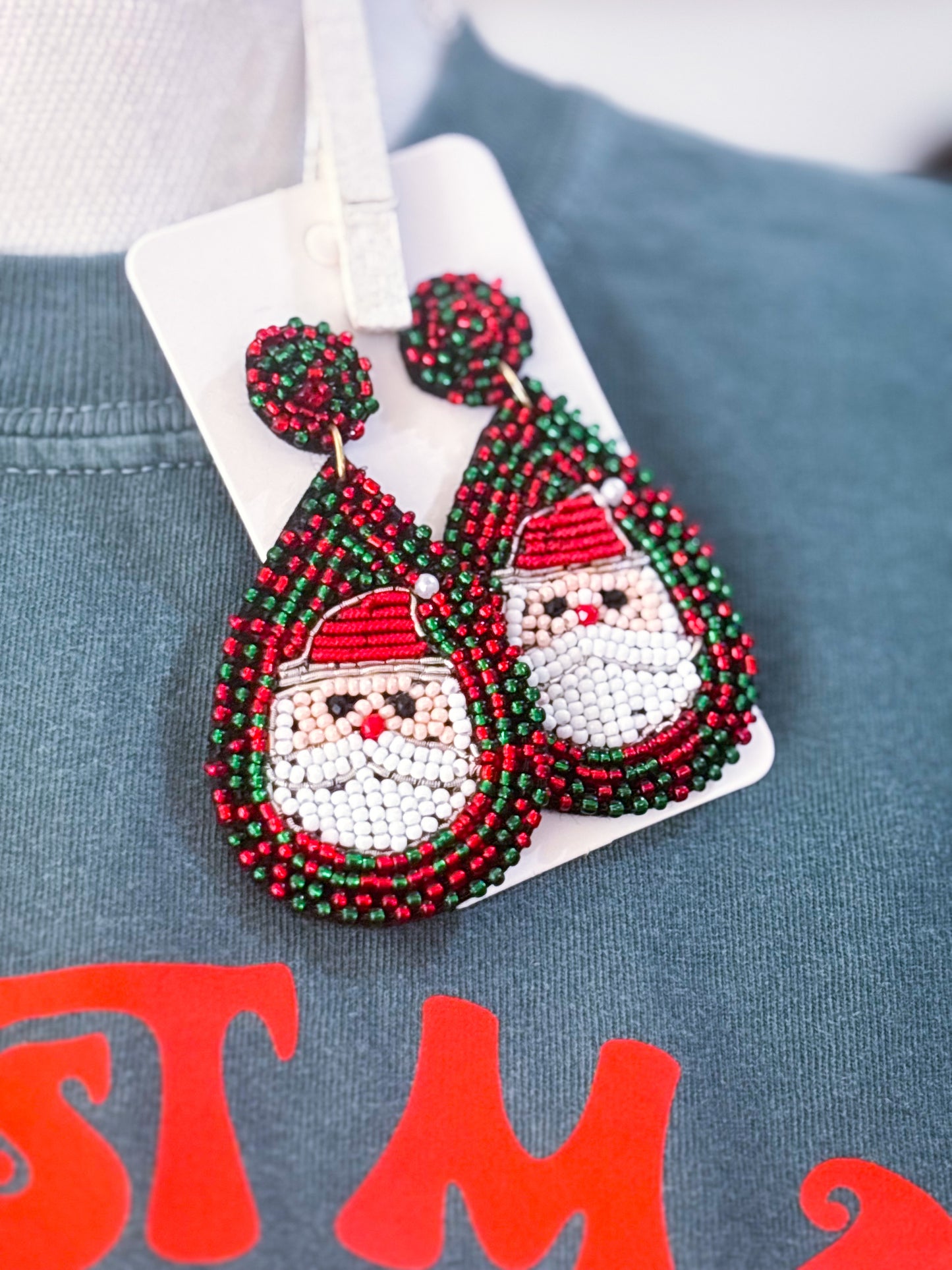 Green and Red Santa Earrings