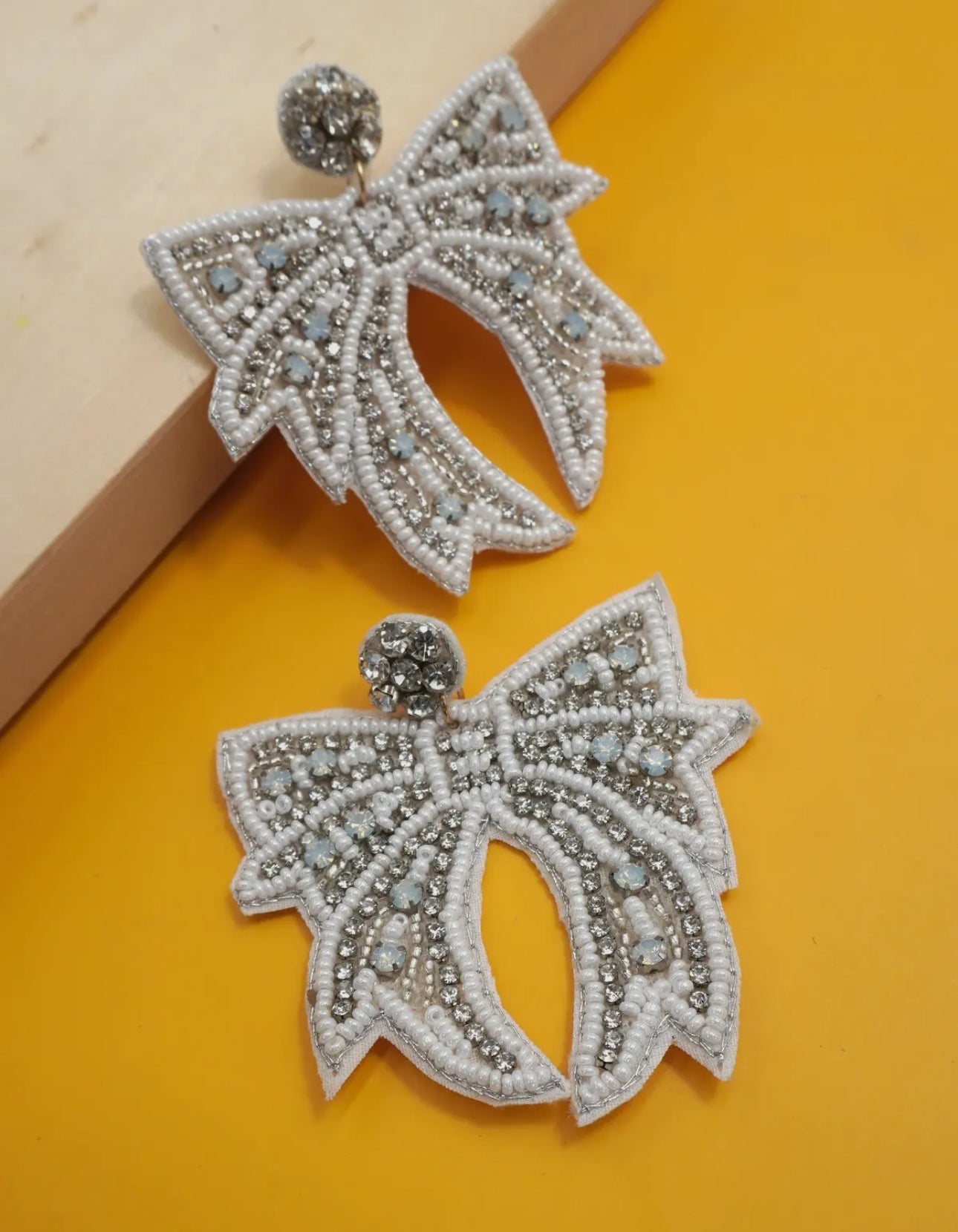 White Christmas Bow Earrings