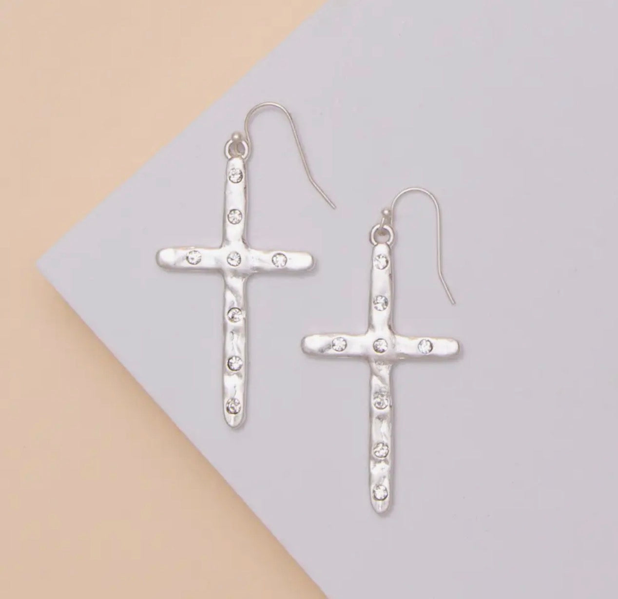 Cross Rhinestone Earrings SILVER