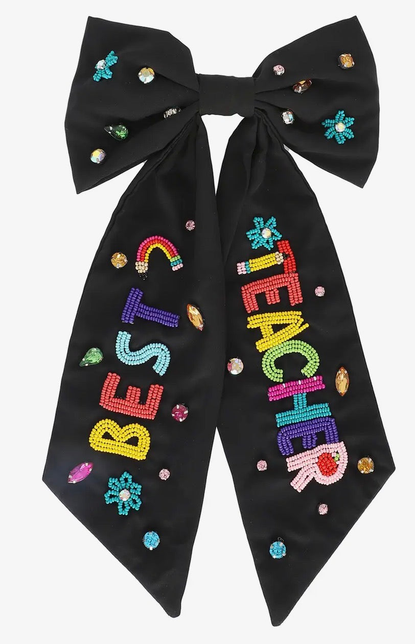 Black Best Teacher Beaded Bow