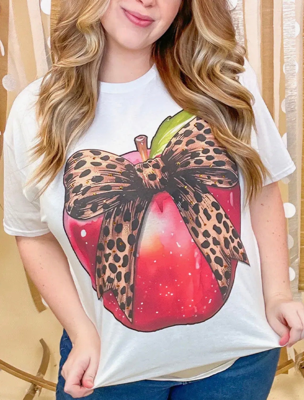 Apple Graphic Tee with Rhinestons