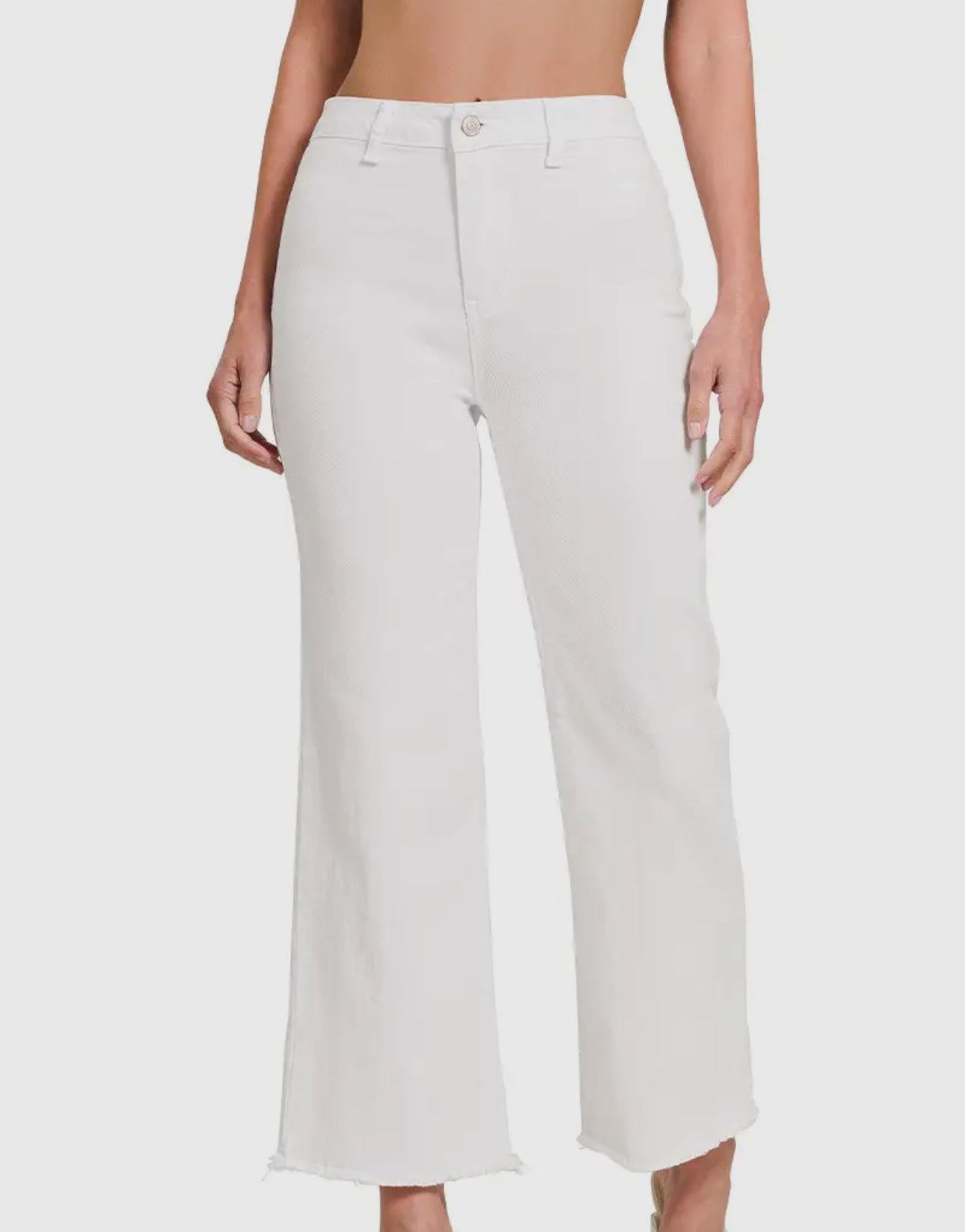 Frayed Cutoff Hem Straight Pants in White