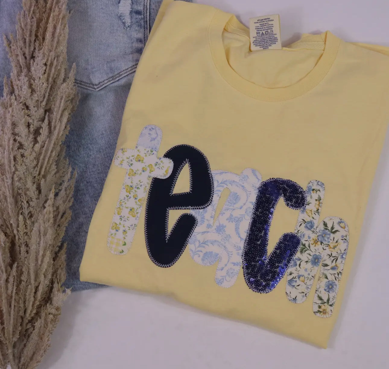 Yellow TEACH Embroidery Graphic Tee