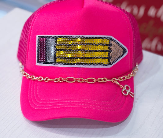 Pencil Sequins Hat in Hot Pink