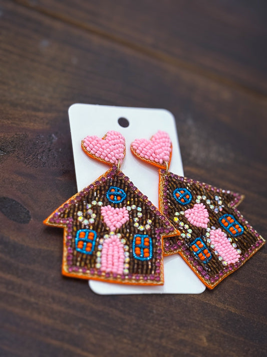 Pink Gingerbread House earrings