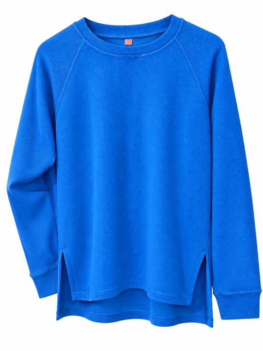 Blue Ribbed Lux Long Sleeve Set TOP