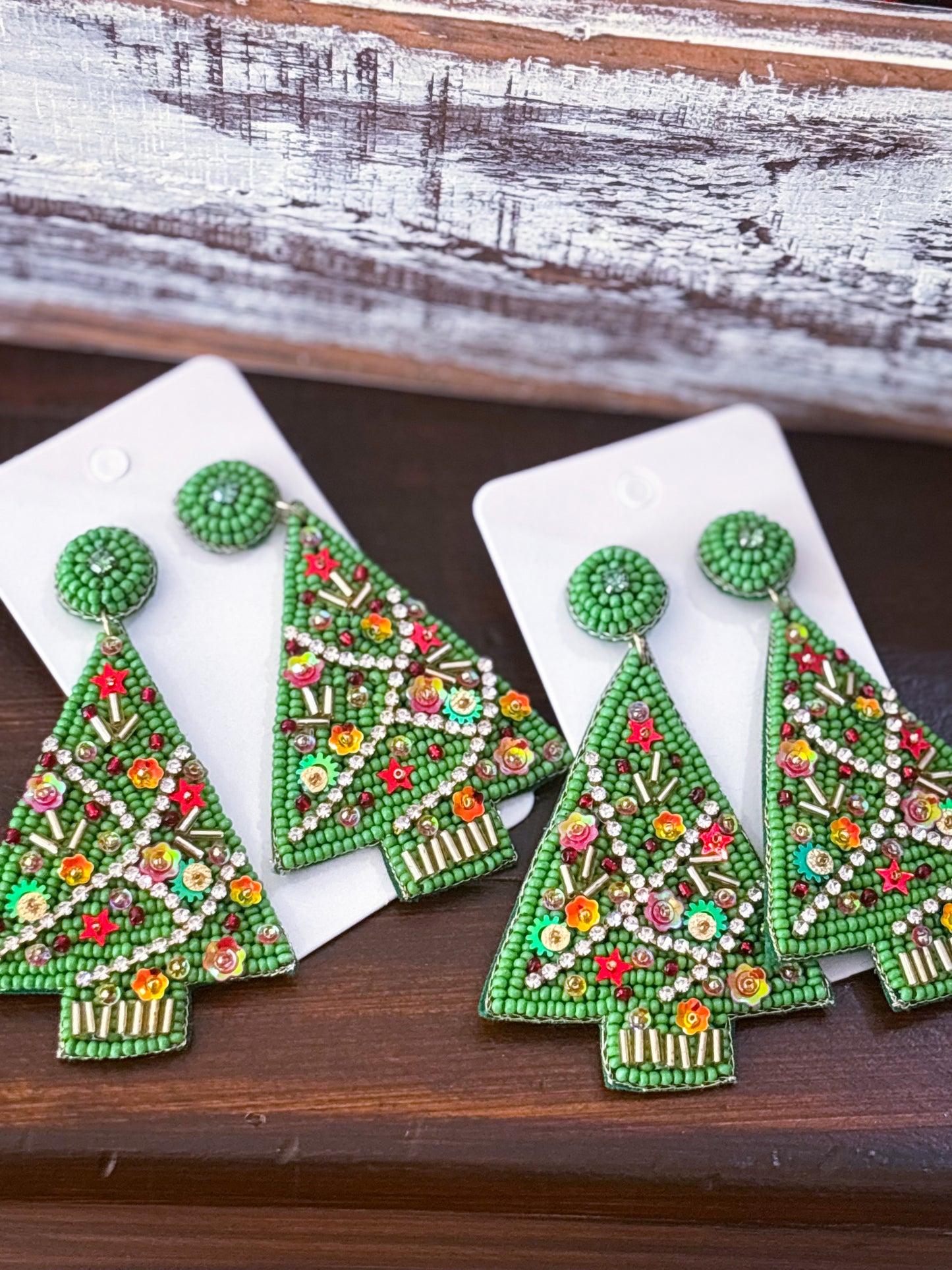 Green Christmas Tree Earrings