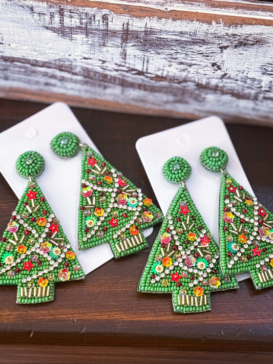 Green Christmas Tree Earrings