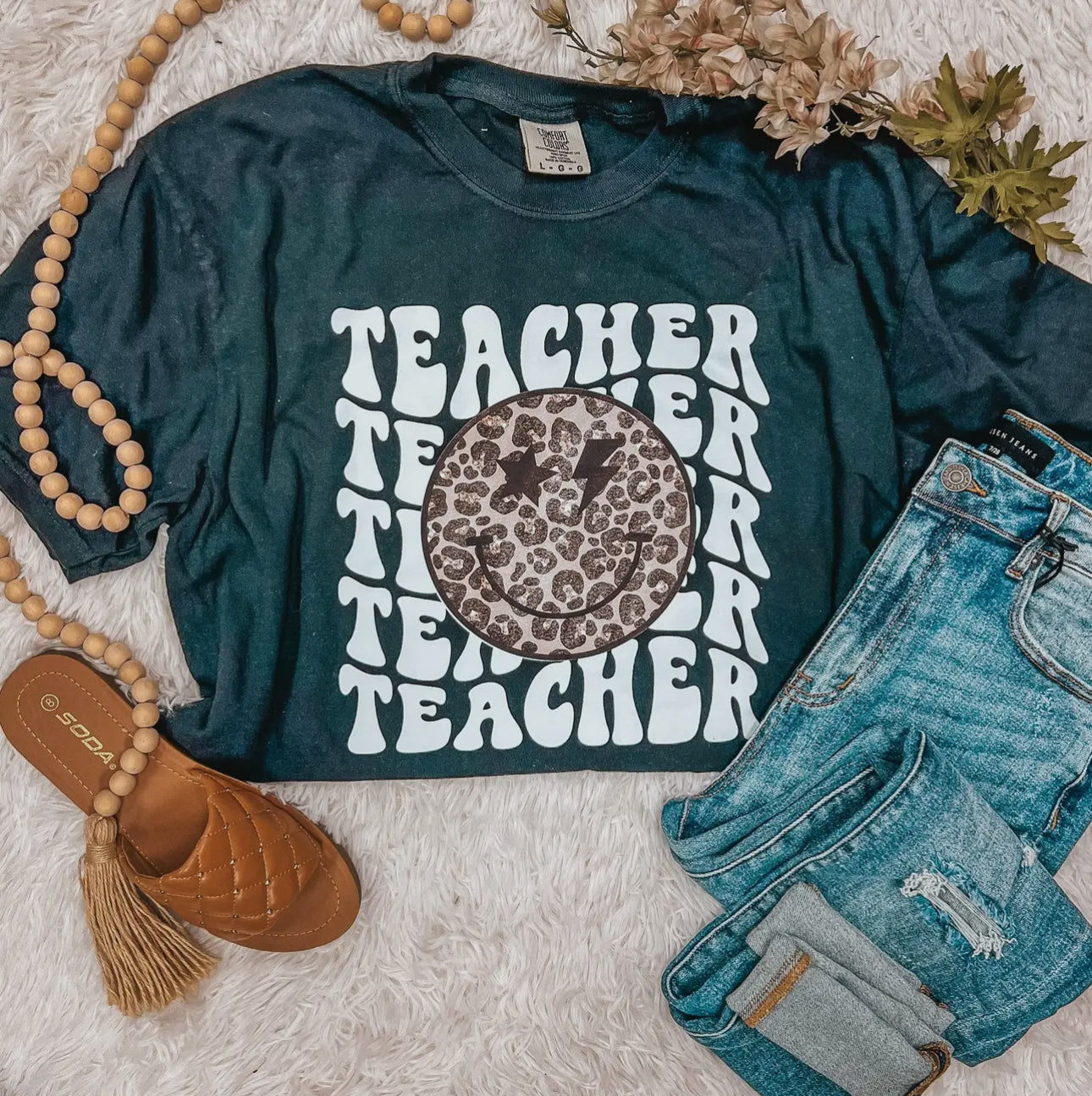 Leopard Teacher Smiley Tee