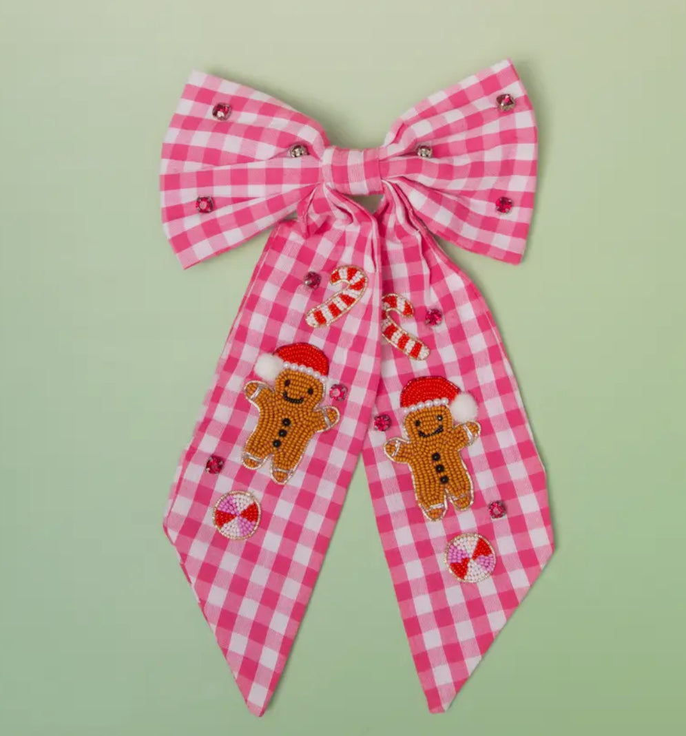 Pink Checkered Gingerbread Hair Bow
