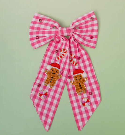 Pink Checkered Gingerbread Hair Bow