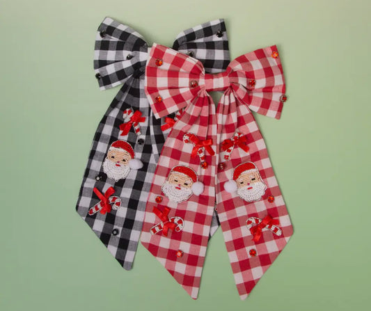 Checkered Santa Hair Bow