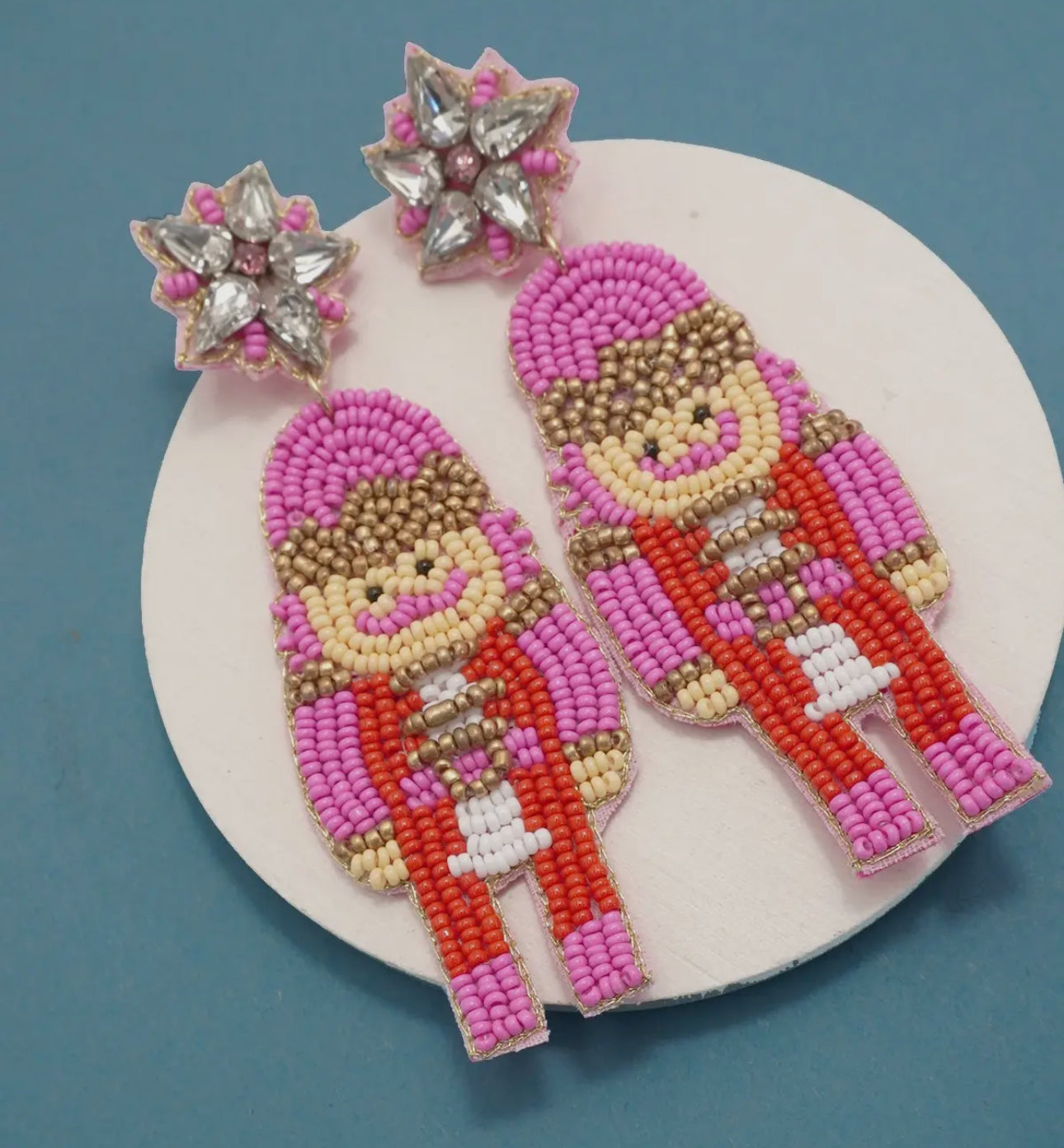 Pink Nutcracker Beaded Earrings
