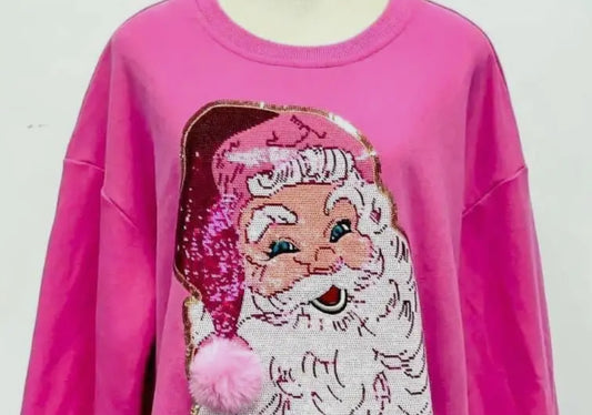 Pink Sequins and Pom Santa Sweater