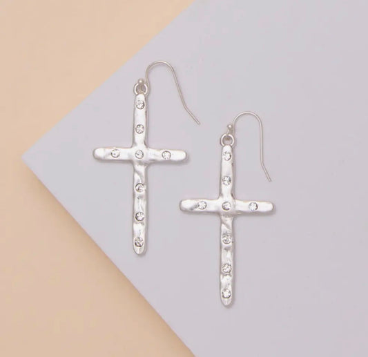 Cross Rhinestone Earrings SILVER