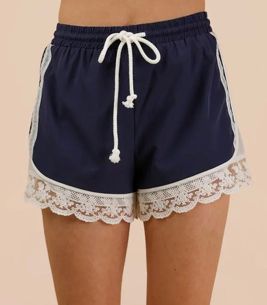 Blue Lace Trim Active Shorts