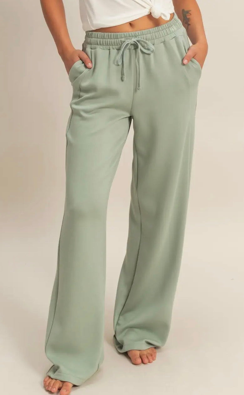 Green Soft Wide Leg Pants