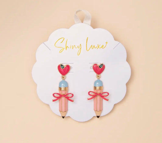 Pencil Bow and Heart Earrings