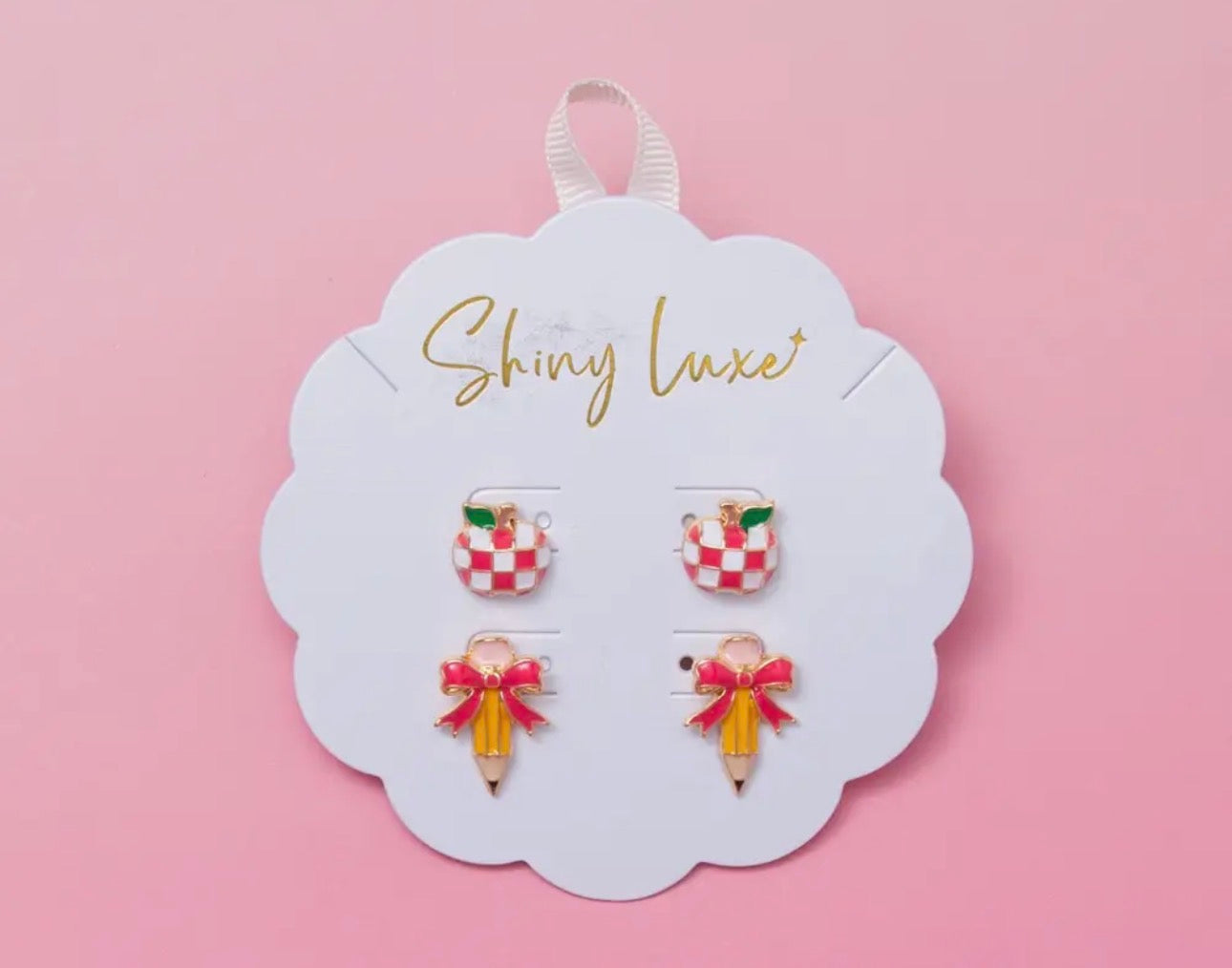Pencil and Check Apple Earring Set