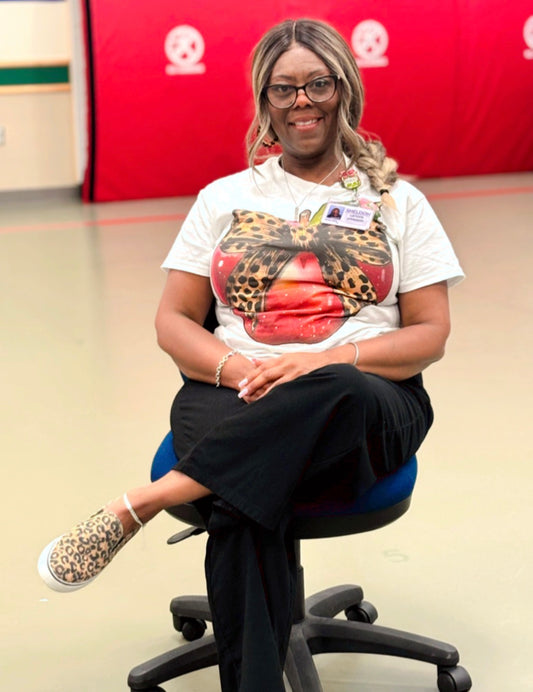Apple Graphic Tee with Rhinestons