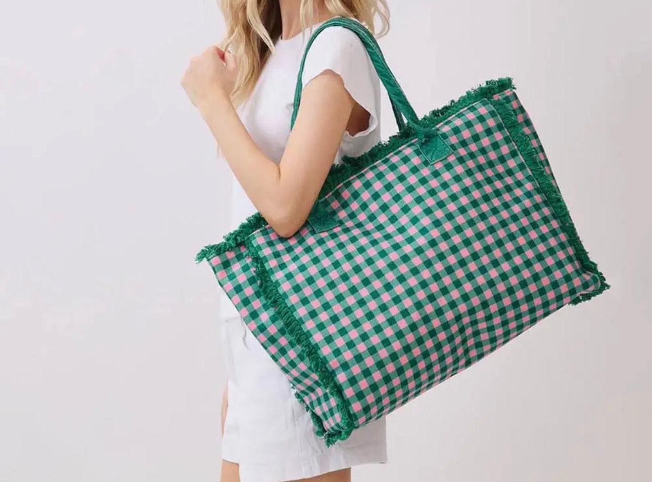 Green Check Tote Bag