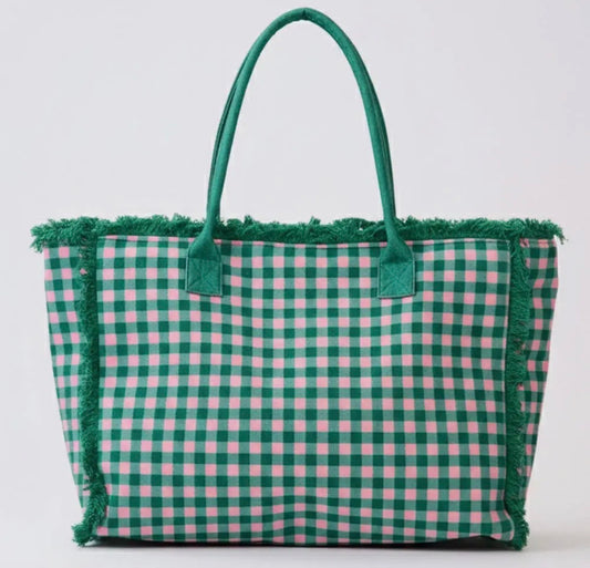 Green Check Tote Bag