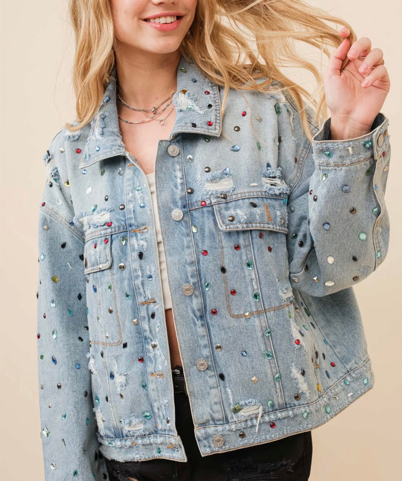 Denim Jewel Embellished Jacket