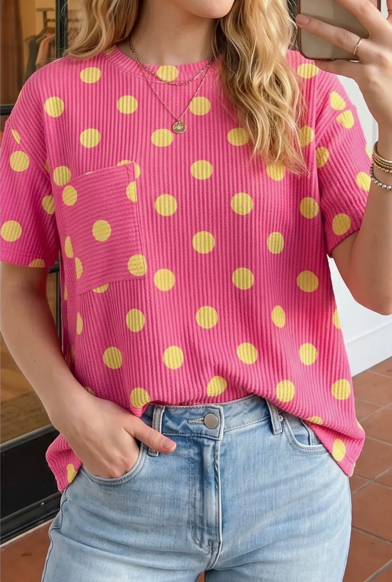 Pink Polka Dot Top