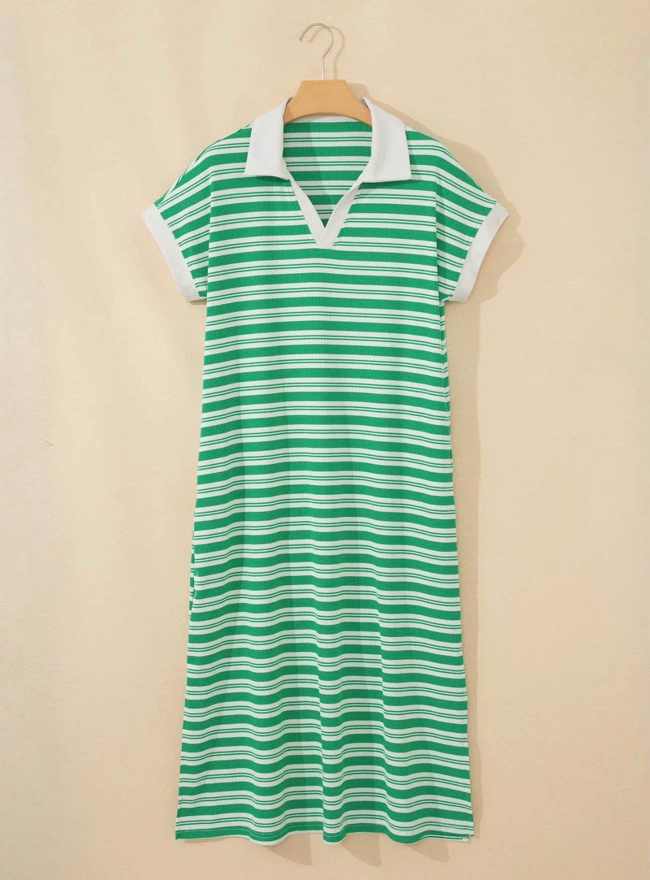 Green Stripe Collared Dress