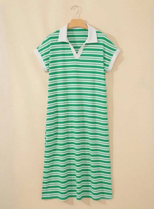 Green Stripe Collared Dress