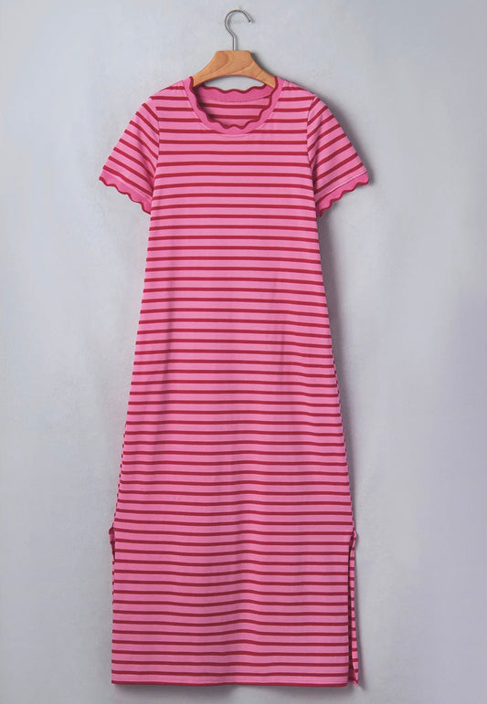 Pink Scalloped Stripe Dress