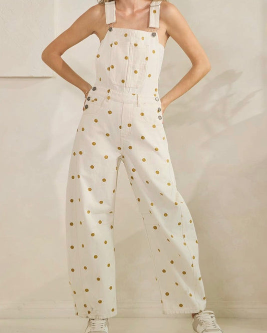 Brown and Cream Polka Dot Overalls