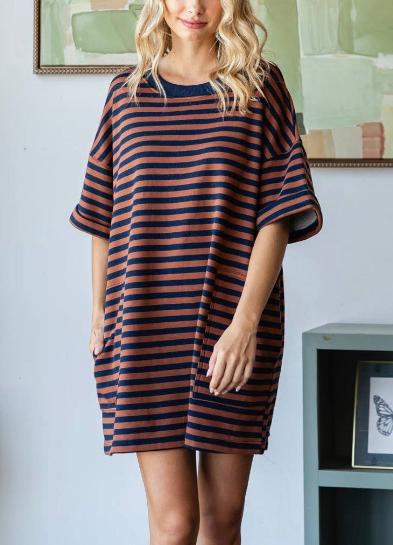Brown Stripe Teeshirt Dress