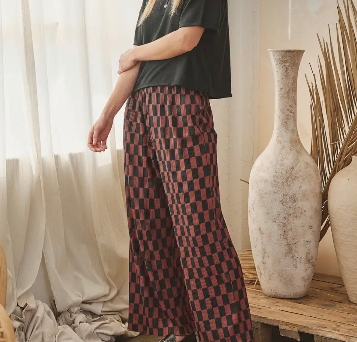Brown Checkered Pants