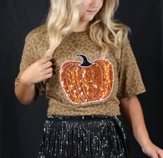 Sequins Pumpkin Animal Print Graphic Tee