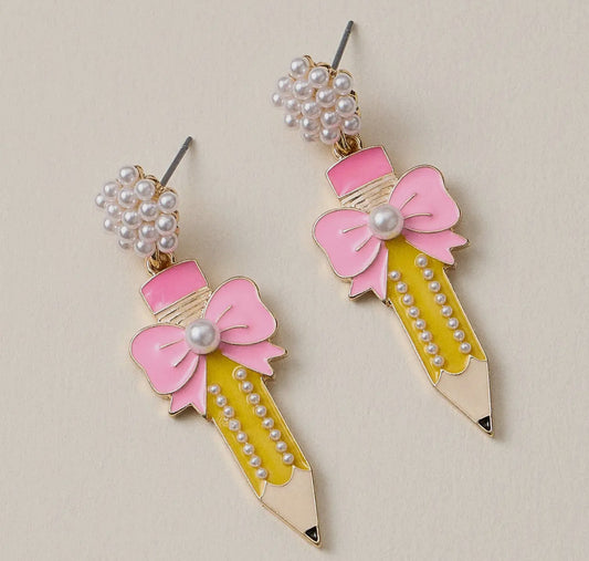 Pencil and Bow PEARL Earrings