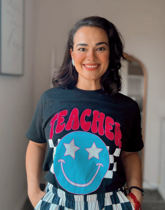 Teacher Retro Checkered Graphic Tee
