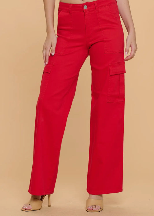 Red High Waisted Cargo Pants