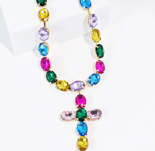 Muti Stone Cross Necklace