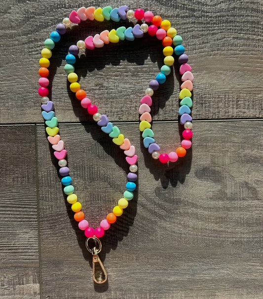 Colorful Beaded Heart Lanyard