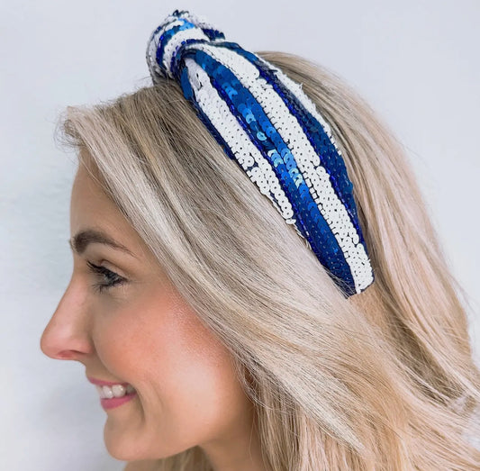 Blue and White Sequins Headband