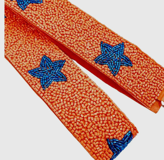 Blue and Orange Beaded Bag Strap