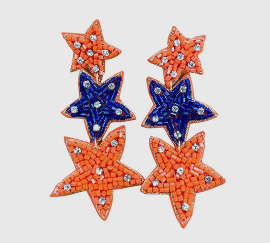 Blue and Orange Star Earrings