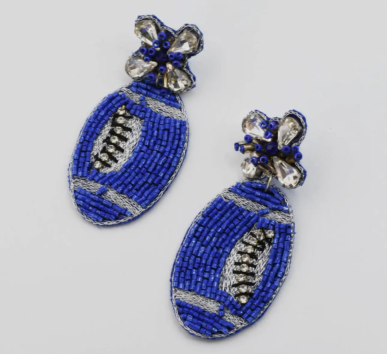 Blue Football Beaded Earrings