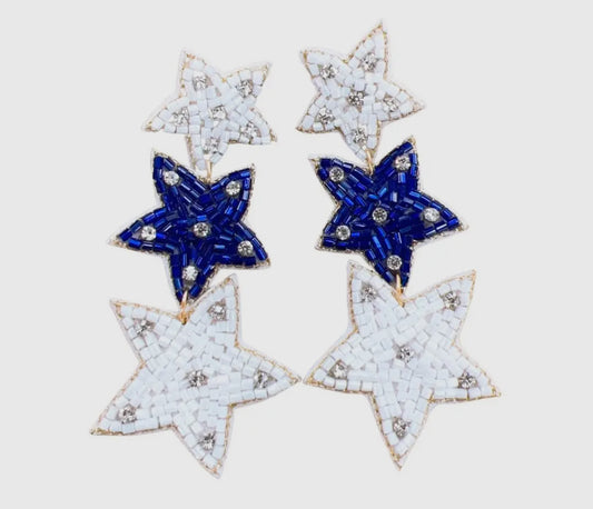 Blue and White Star Earrings