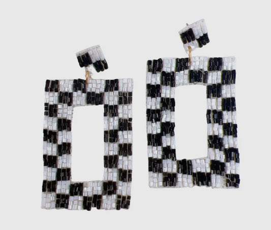 Black and White Check Earrings